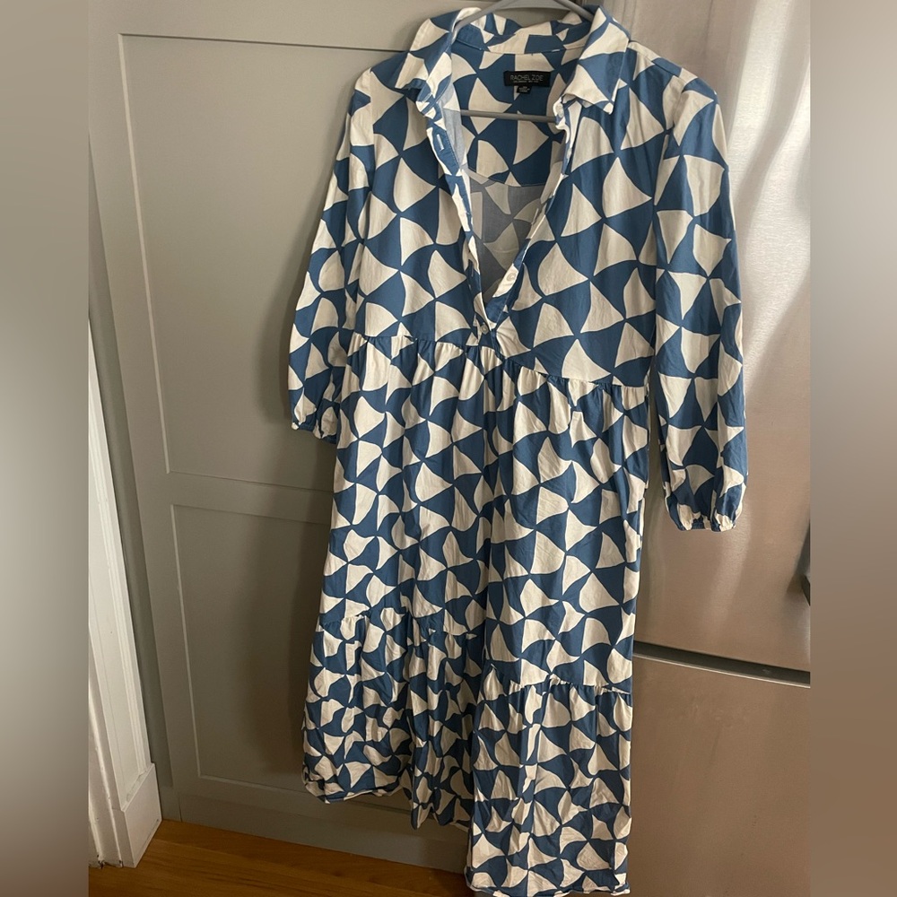 Rachel Zoe Blue and White Abstract Pattern Dress